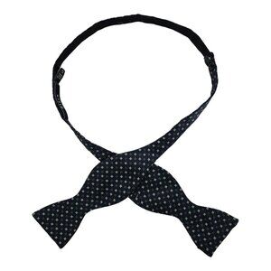 ALTEA Men's 100% Silk DESIGNER Self Bow Tie Blue Geometric W:2.5" EUC